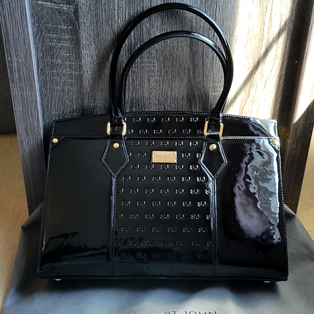 St. John Patent Leather Logo Embossed Handbag
